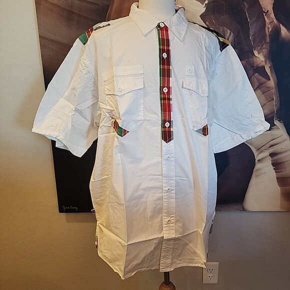NWT Akademiks Mens 4X Button Front Shirt White Short Sleeve Courage & Grace - Picture 1 of 9